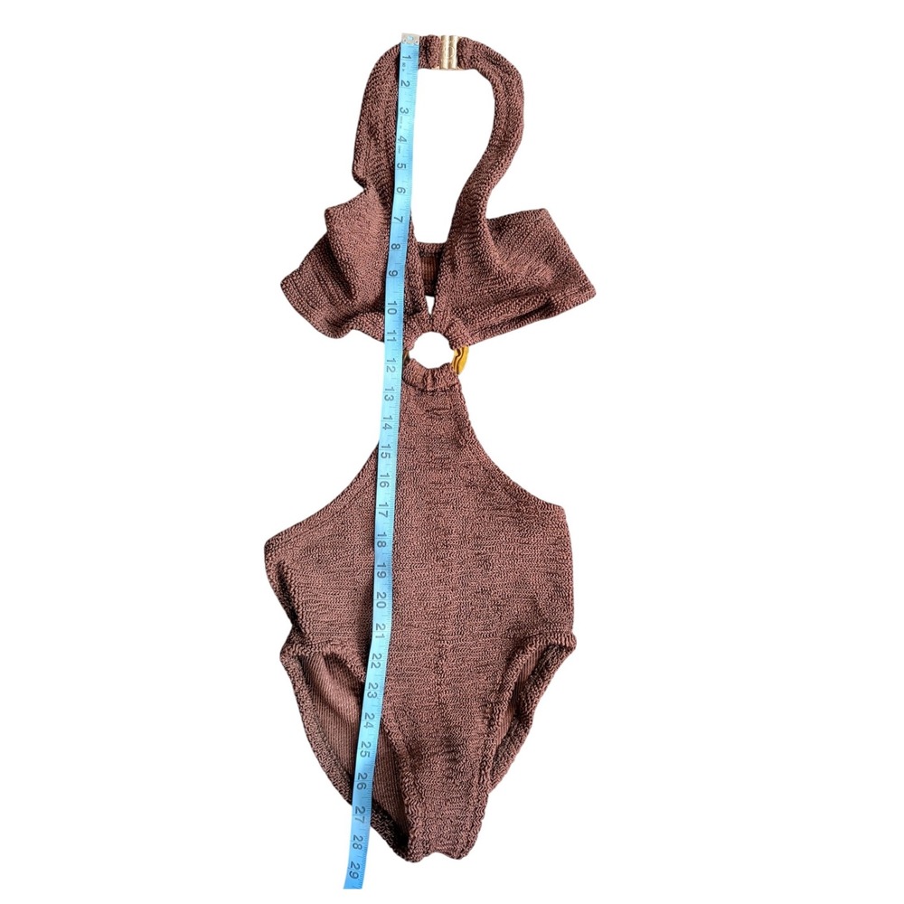 Hunza G Ursula Halter One Piece Swimsuit Brown Crinkle Cutout Monokini One Size - Picture 5 of 14
